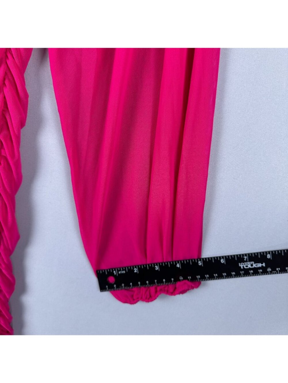 Fashion Womens Ruched Bodycon Mini Cocktail Dress Size M Puff Sleeve Hot Pink - Picture 9 of 14